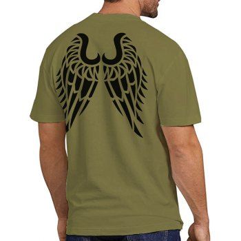 

Wing Pattern T Shirt Short Sleeve Round Neck Casual Tee, Army green