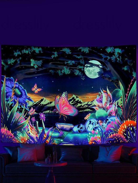 Tapisserie Murale à Imprimé Fleurs et Papillons Décor Maison - multicolor 150 CM X 130 CM