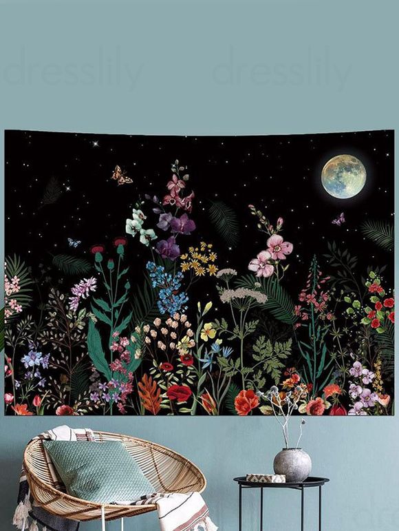 Tapisserie Murale à Imprimé Fleurs et Papillons Décor Maison - multicolor G 150 CM X 130 CM