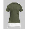 T-shirt Chiné Contrasté Croisé en Blocs de Couleurs à Manches Courtes Faux Deux Pièces - Vert profond XXL