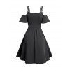 Cold Shoulder Short Sleeve Dress Dual Strap Metal Chain Detail Casual Dress - BLACK M