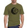 T-shirt Décontracté à Imprimé Etoile Lune et Soleil à Manches Courtes à Col Rond - Vert Armée XL