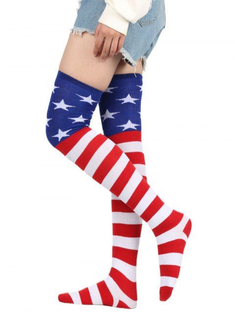 Star And Stripe American Flag Print Thigh High Stockings