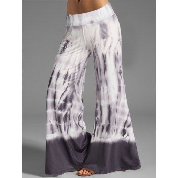 

Tie Dye Print Wide Leg Pants Elastic Low Waist Casual Long Flare Pants, Gray