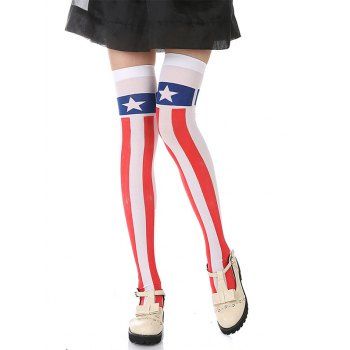 

Star And Stripe American Flag Print Over Knee High Socks, Multicolor a