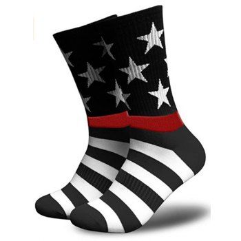 

Contrasting Star And Stripe Print Mid-calf Socks, Multicolor a