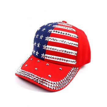 

Rivet Rhinestone American Flag Print Baseball Hat, Red