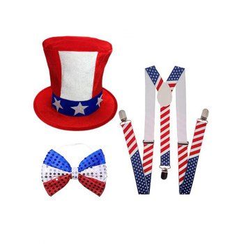 

Patriotic Party Favors American Flag Suspender Sequined Bowknot Tie And Top Hat Set, Multicolor