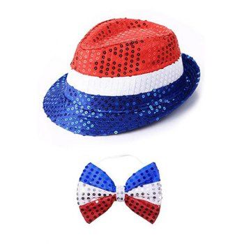 

Patriotic Party Favors Colorblock Sequined Hat And Bowknot Tie Set, Multicolor