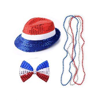 

Patriotic Party Favors Sequined Hat Bowknot Tie And 3pcs Necklaces Set, Multicolor