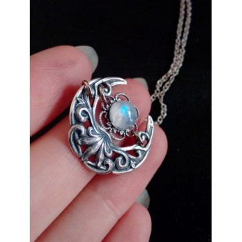 

Hollow Out Flower Moon Pendant Chain Necklace, Silver