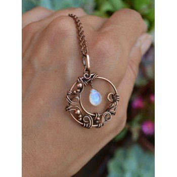 Vintage Waterdrop Artificial Diamond Moon Pendant Chain Necklace