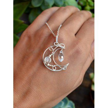 

Waterdrop Artificial Crystal Moon Pendant Chain Necklace, Silver