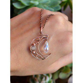 

Waterdrop Artificial Crystal Moon Pendant Chain Necklace, Golden