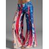Star And Stripe Splash Painting Print Wide Leg Pants American Flag Long Shirred Waist Loose Pants