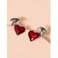Boucles D'Oreilles Clous Motif Cœur et Ailes Style Gothique - Rouge 