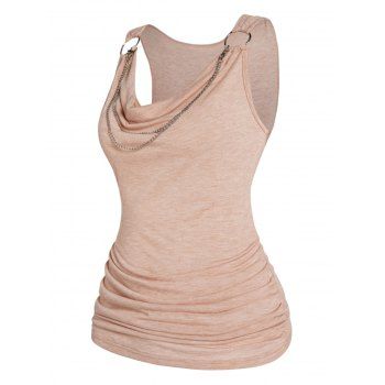 

Plus Size & Curve Tank Top Cowl Neck Draped Chain Detail Ruched Casual Tank Top, Light coffee