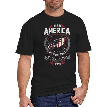 

Patriotic T Shirt Star Striped Letter Print Round Neck Short Sleeve Tee, Black