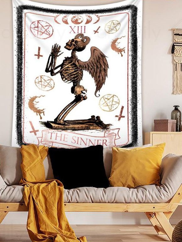 Tapisserie Murale à Imprimé Squelette Lune Lettre et Etoiles - multicolor 130 CM X 150 CM