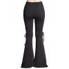 Pantalon Evasé et Empiècements en Dentelle Transparente à Taille Haute à Lacets - Noir XXL