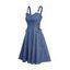 Ruffle Hem Denim Dress Empire Waist Lace Up Sleeveless A Line Short Dress - BLUE S