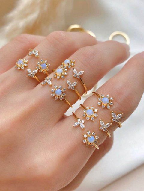 Butterfly Flower Artificial Crystal Adjustable Trendy Ring
