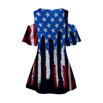 Star And Stripe American Flag T-shirt Cold Shoulder Short Sleeve Tee