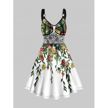 

Flower Print Cottagecore Dress V Neck O Ring Sleeveless Tank Dress, Light green