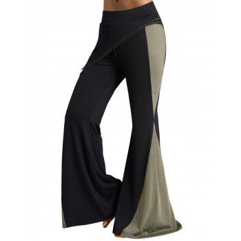 

Contrast Colorblock Pants Layered Elastic High Waisted Wide Leg Casual Pants, Black