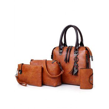 

3 Pcs Outdoor Bags Vintage Tassel Zipper PU Handbags, Coffee