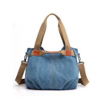 

Two Tone Color Canvas Zipper Crossbody Bag, Blue