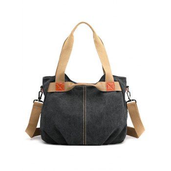 

Two Tone Color Canvas Zipper Crossbody Bag, Black