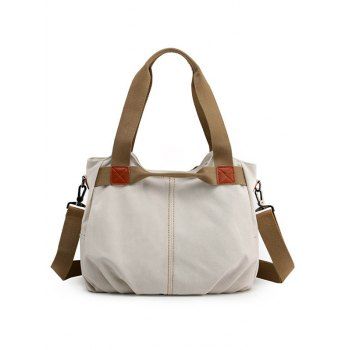 

Two Tone Color Canvas Zipper Crossbody Bag, White
