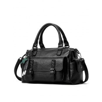 

Rivet Large Capacity Zipper Star Pendant PU Travel Bag, Black