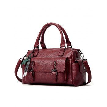 

Rivet Large Capacity Zipper Star Pendant PU Travel Bag, Deep red