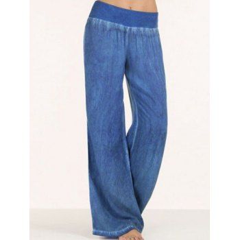 

Solid Color Wide Leg Pants Elastic Waist Casual Long Loose Pants, Light blue
