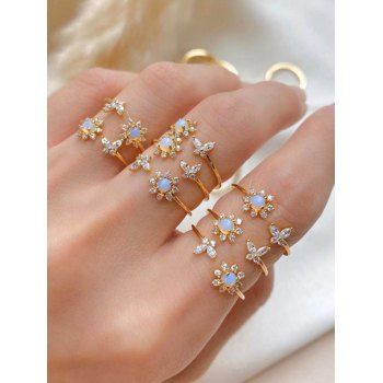 

Butterfly Flower Artificial Crystal Adjustable Trendy Ring, Golden