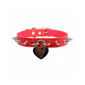 

Gothic Choker Heart Pendant Rivet Adjustable Faux Leather Necklace, Red