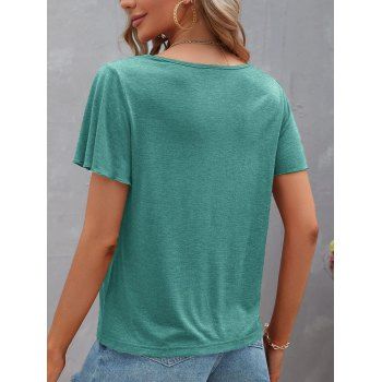 Dual Strap Lattice V Neck Short Sleeve Casual T-shirt