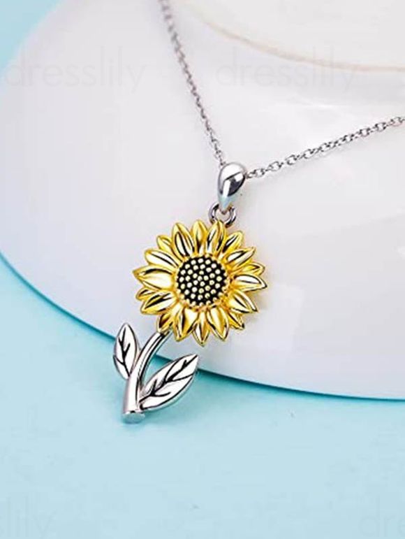 Collier Chaîne Pendant Tournesol en Alliage - Argent 
