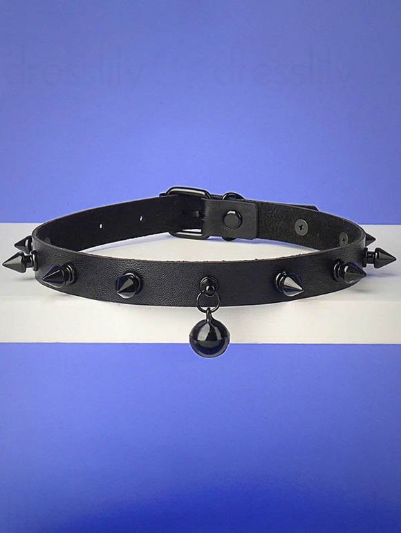 Collier Ras-de-Cou en Simili Cuir avec Pendentif Géométrique et Rivets Style Punk - Noir 