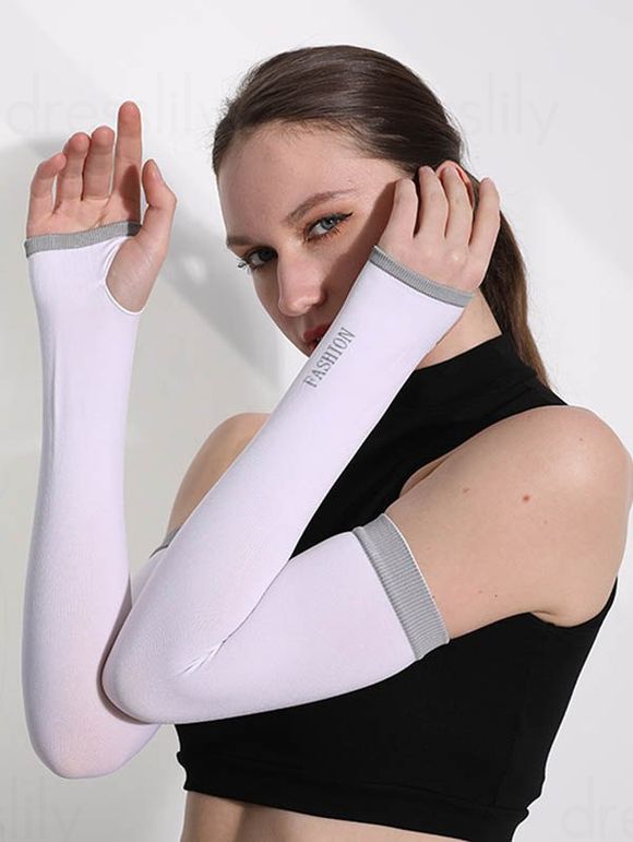 Gants D'Hiver à Imprimé Lettre Protection Solaire en Blocs de Couleurs pour Extérieur - Blanc 1 PAIR
