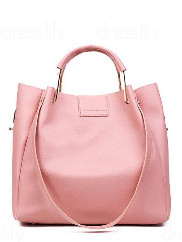 3 Pièces Sac à Main Epaule de Couleur Unie Orné de Perles et Pompons - Rose clair 