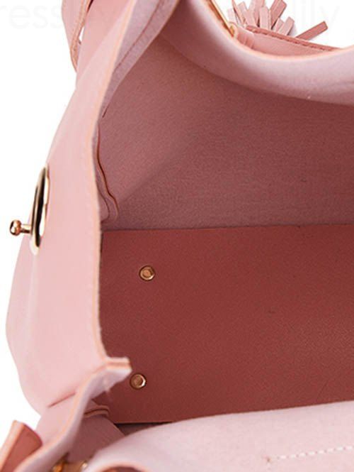 3 Pièces Sac à Main Epaule de Couleur Unie Orné de Perles et Pompons - Rose clair 