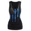 Star And Stripe American Flag Print Patriotic Tank Top Metal Chains Ruched O Ring Cowl Neck Tank Top - BLACK S