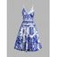 Floral Ceramic Print Cami Dress Surplice Plunge Spaghetti Strap Backless Dress - BLUE S