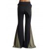 Pantalon Décontracté Superposé Contrasté en Blocs de Couleurs à Taille Haute Elastique - Noir L