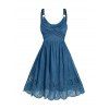 Hollow Out Flower Embroidery A Line Dress Scalloped Hem Crossover O Ring Strap Sleeveless Dress - BLUE L