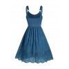 Hollow Out Flower Embroidery A Line Dress Scalloped Hem Crossover O Ring Strap Sleeveless Dress - BLUE L