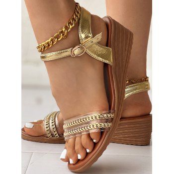 

Metallic Buckle Strap Wedge Sandals, Golden